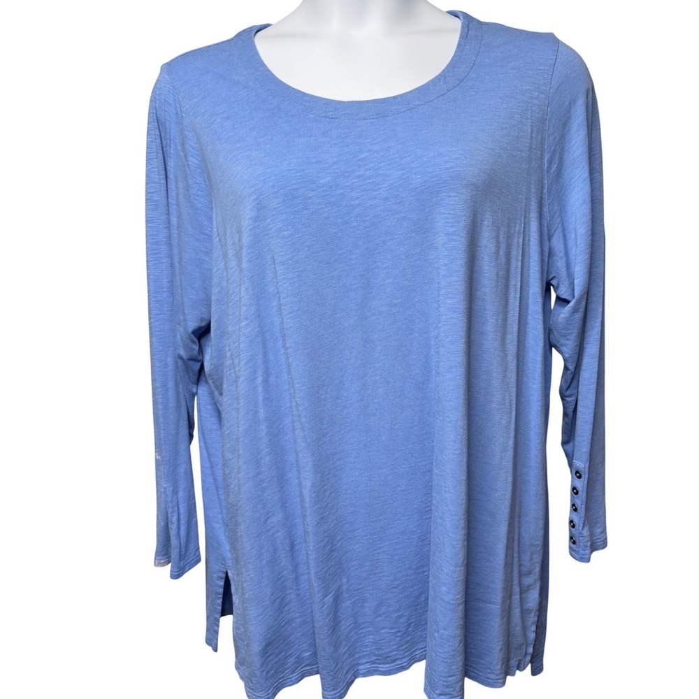 J. JILL Womens Blue Tunic Long Sleeve Slub Top 2X Cotton Button Cuff Casual Arty